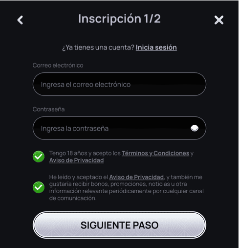 Registration at Casinova casino